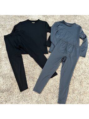 2 Sets Thermajohn~Long Johns Thermal Underwear Base Layer Set ~ Black/Gray~  XS